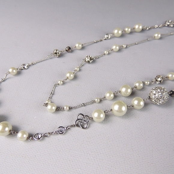 Stella & Dot | RARE Silver Glass Pearl Pavé Crystal Encrusted Madeline N… - Picture 7 of 11